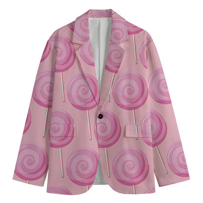 Pink Swirl Lollipop Pattern Print Men's Cotton Blazer