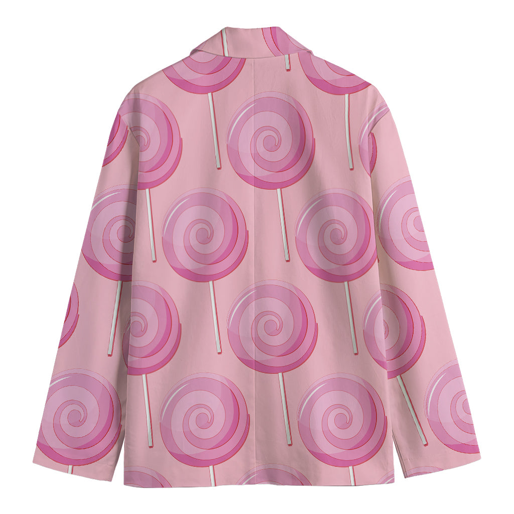 Pink Swirl Lollipop Pattern Print Men's Cotton Blazer