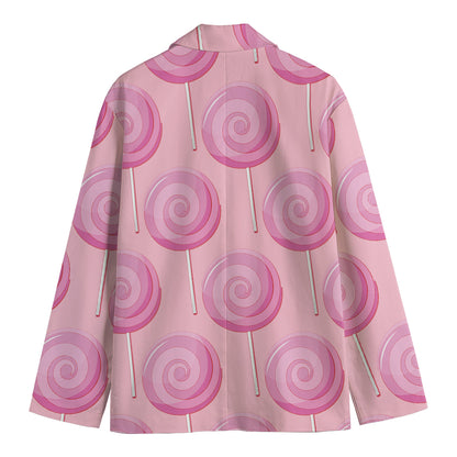 Pink Swirl Lollipop Pattern Print Men's Cotton Blazer