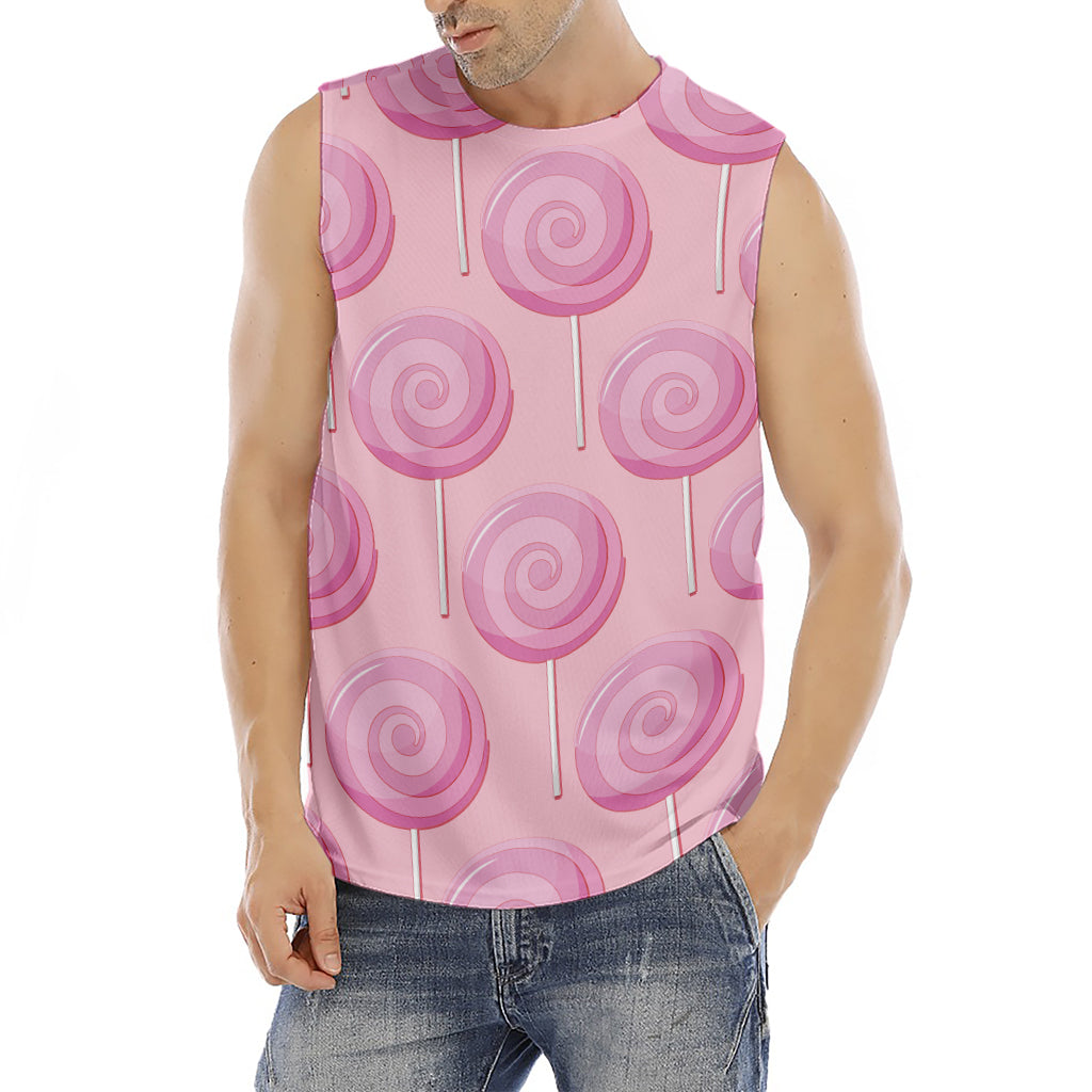 Pink Swirl Lollipop Pattern Print Men's Fitness Tank Top