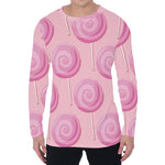 Pink Swirl Lollipop Pattern Print Men's Long Sleeve T-Shirt