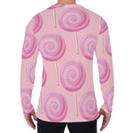 Pink Swirl Lollipop Pattern Print Men's Long Sleeve T-Shirt