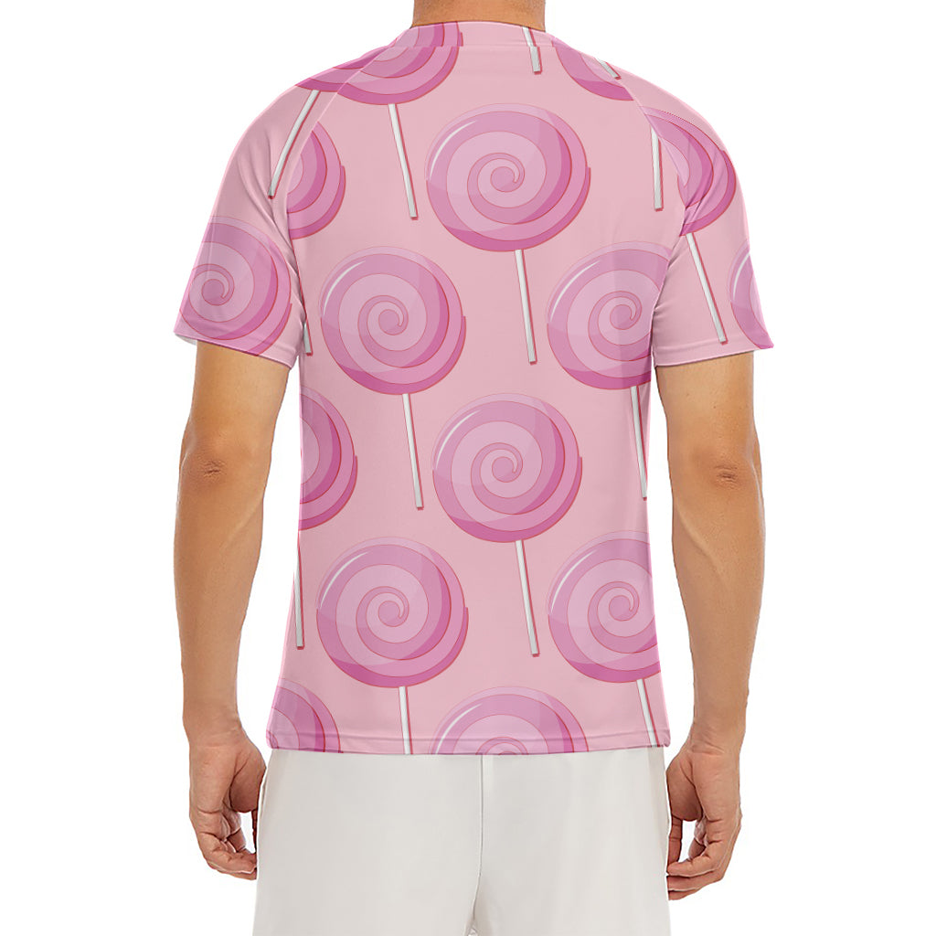 Pink Swirl Lollipop Pattern Print Men's Short Sleeve Rash Guard