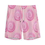 Pink Swirl Lollipop Pattern Print Men's Sports Shorts