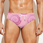 Pink Swirl Lollipop Pattern Print Men's Swim Briefs