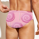Pink Swirl Lollipop Pattern Print Men's Swim Briefs