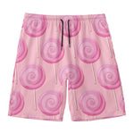 Pink Swirl Lollipop Pattern Print Men's Swim Trunks