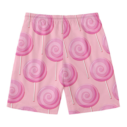 Pink Swirl Lollipop Pattern Print Men's Swim Trunks