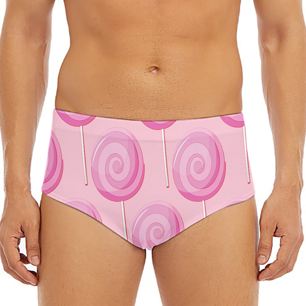 Pink Swirl Lollipop Pattern Print Men's Triangle Swim Briefs