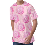 Pink Swirl Lollipop Pattern Print Men's Velvet T-Shirt
