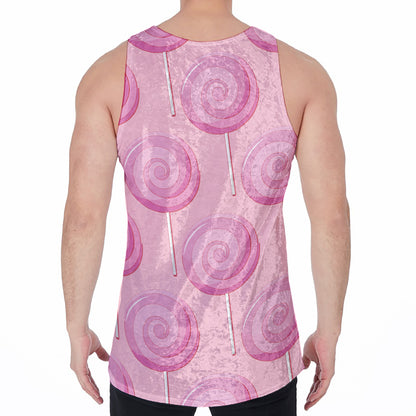 Pink Swirl Lollipop Pattern Print Men's Velvet Tank Top