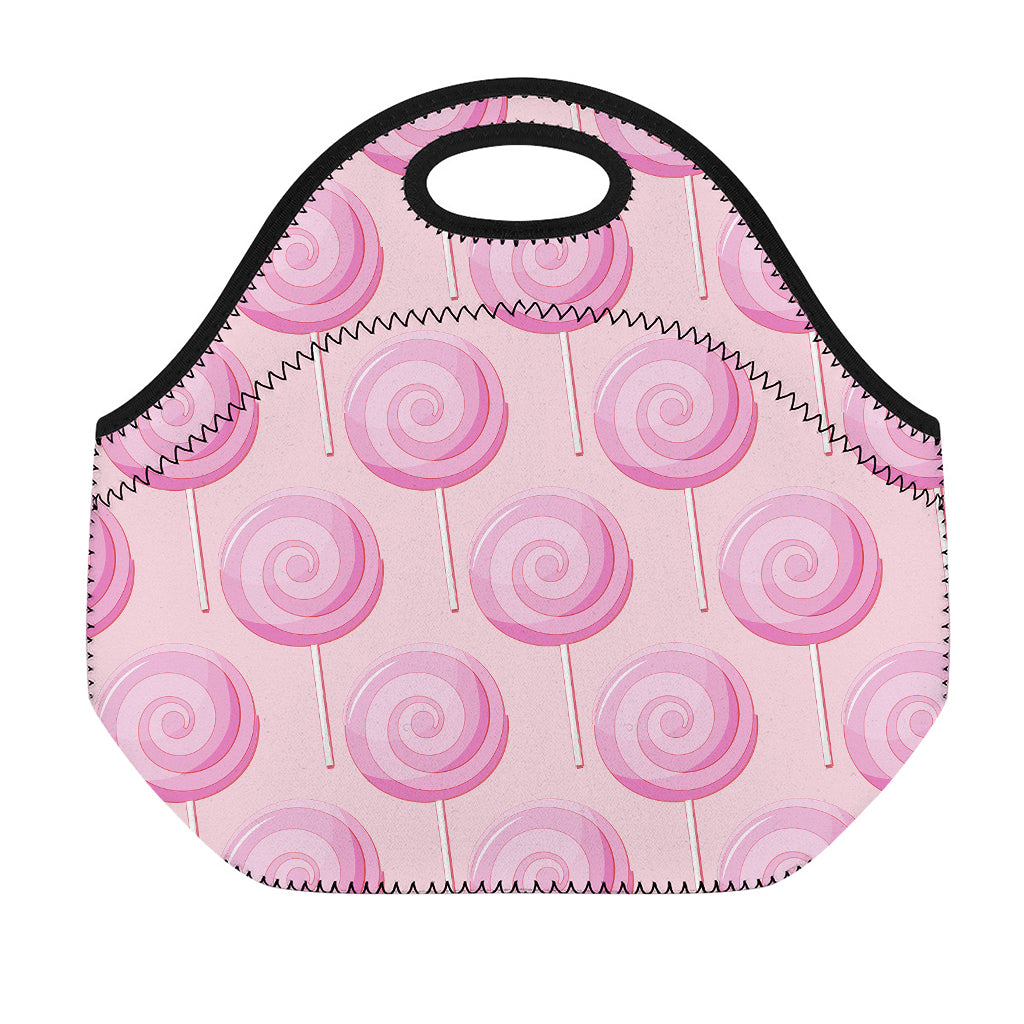 Pink Swirl Lollipop Pattern Print Neoprene Lunch Bag
