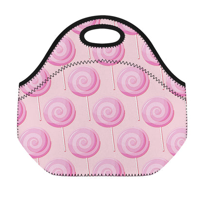 Pink Swirl Lollipop Pattern Print Neoprene Lunch Bag