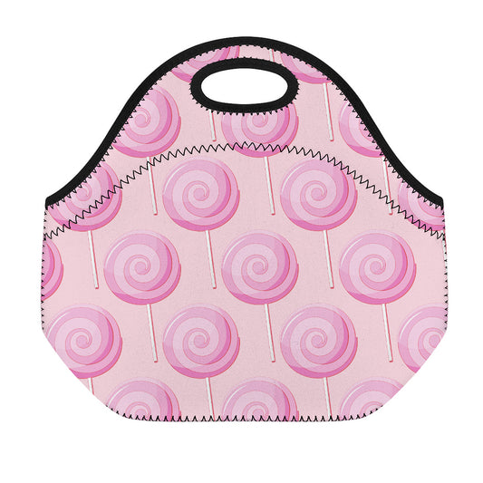 Pink Swirl Lollipop Pattern Print Neoprene Lunch Bag
