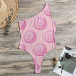 Pink Swirl Lollipop Pattern Print One Shoulder Bodysuit