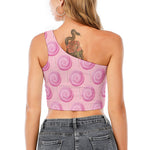 Pink Swirl Lollipop Pattern Print One Shoulder Crop Top