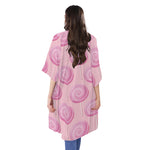Pink Swirl Lollipop Pattern Print Open Front Beach Cover Up