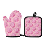 Pink Swirl Lollipop Pattern Print Oven Mitt And Pot Holder Set