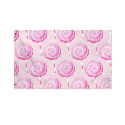 Pink Swirl Lollipop Pattern Print Polyester Flag