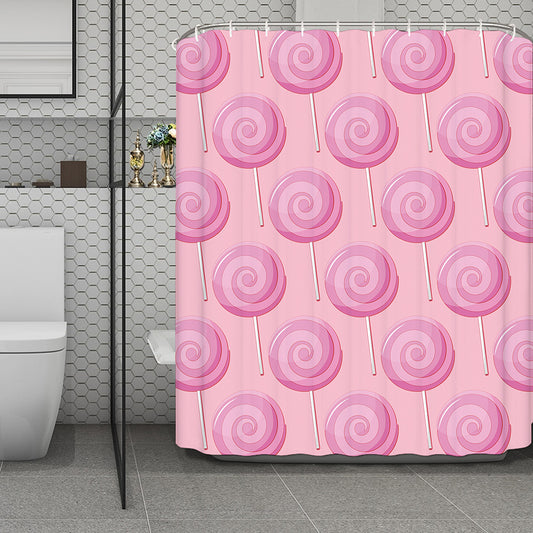 Pink Swirl Lollipop Pattern Print Polyester Shower Curtain
