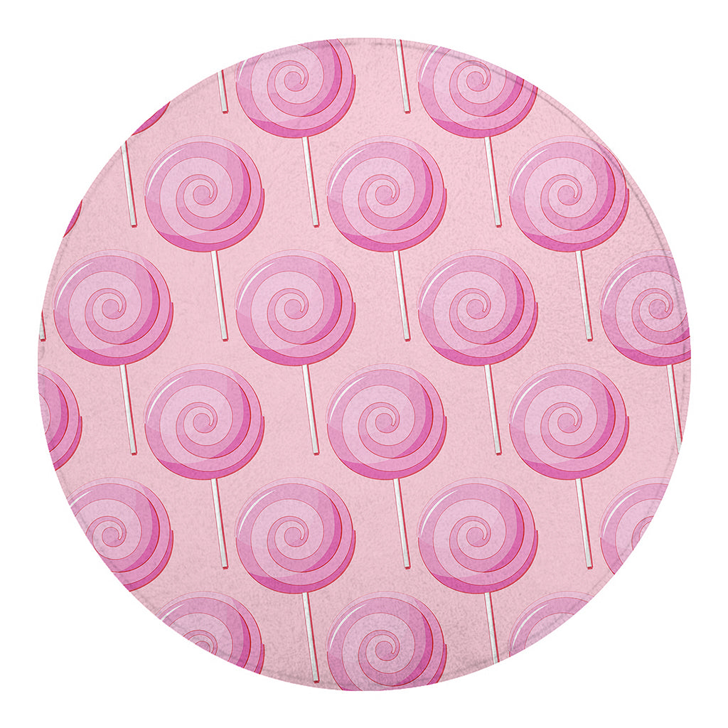 Pink Swirl Lollipop Pattern Print Round Blanket