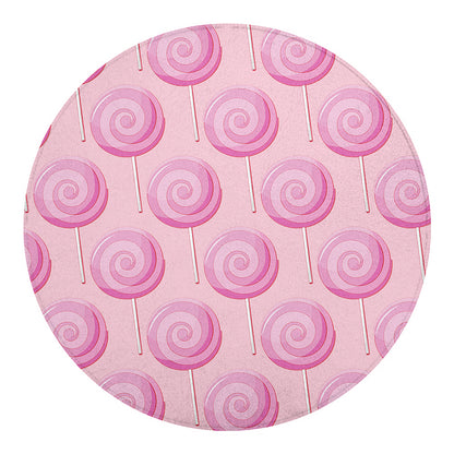 Pink Swirl Lollipop Pattern Print Round Blanket