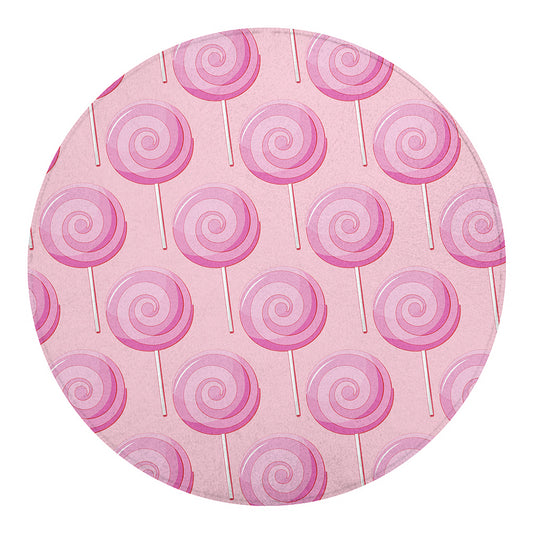 Pink Swirl Lollipop Pattern Print Round Blanket