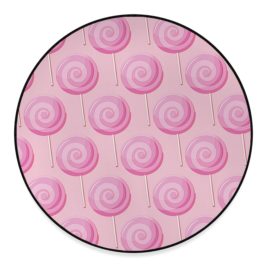 Pink Swirl Lollipop Pattern Print Round Floor Mat