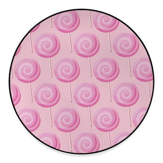 Pink Swirl Lollipop Pattern Print Round Floor Mat