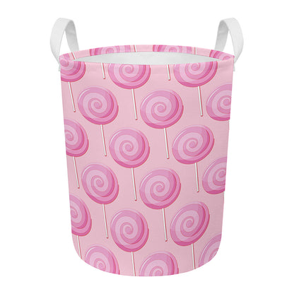 Pink Swirl Lollipop Pattern Print Round Laundry Basket