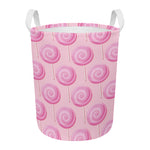 Pink Swirl Lollipop Pattern Print Round Laundry Basket