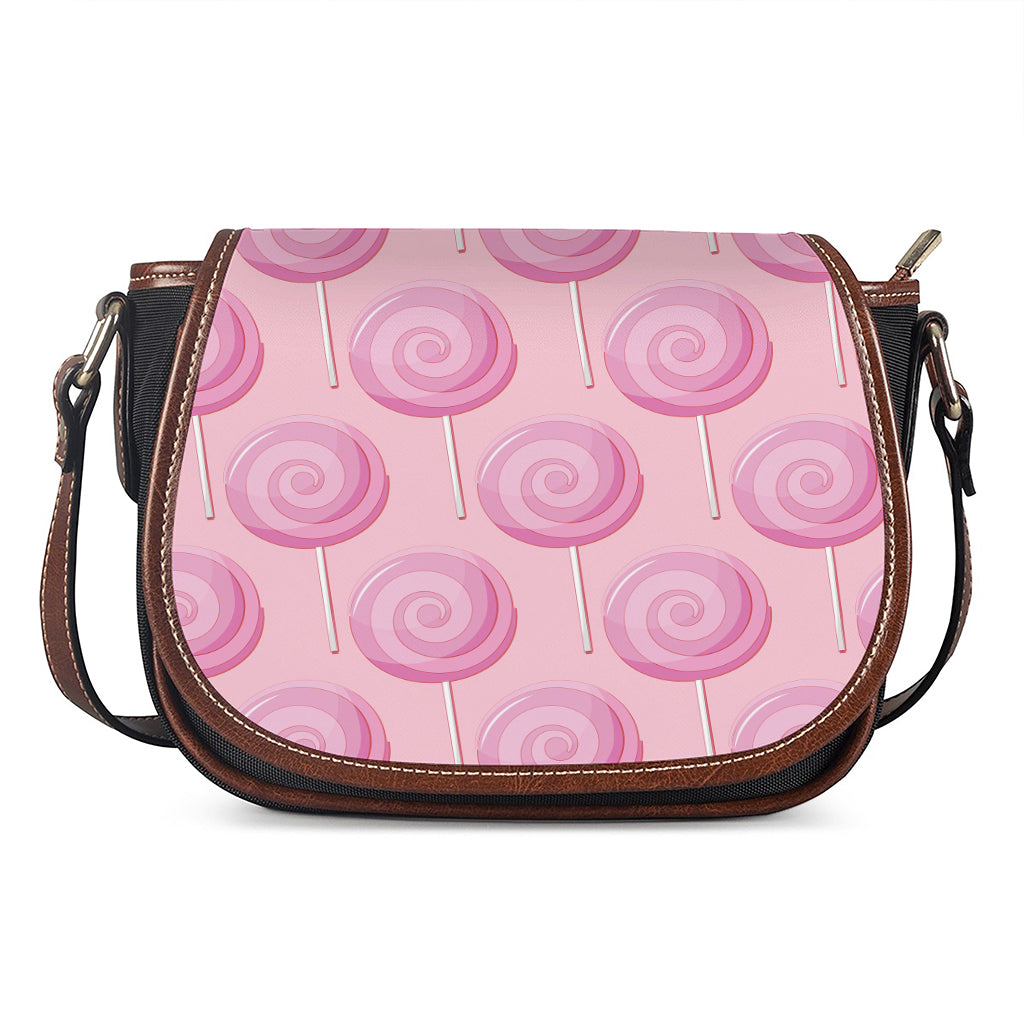 Pink Swirl Lollipop Pattern Print Saddle Bag