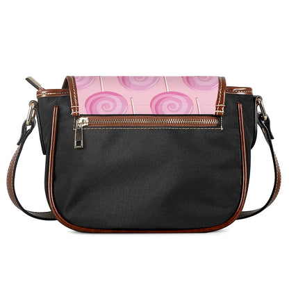 Pink Swirl Lollipop Pattern Print Saddle Bag