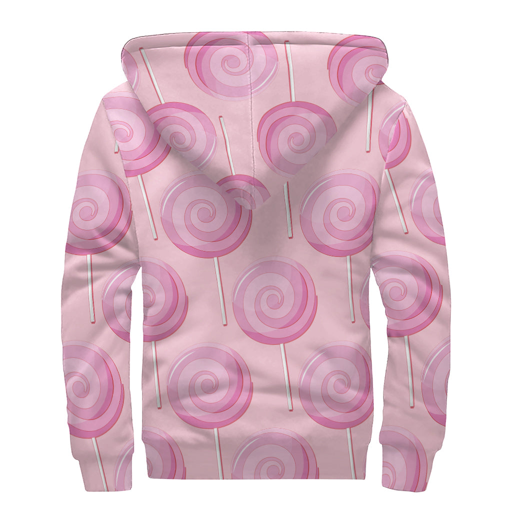 Pink Swirl Lollipop Pattern Print Sherpa Lined Zip Up Hoodie