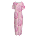 Pink Swirl Lollipop Pattern Print Short Sleeve Long Nightdress