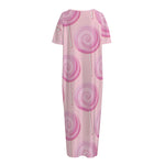 Pink Swirl Lollipop Pattern Print Short Sleeve Long Nightdress