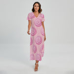 Pink Swirl Lollipop Pattern Print Short Sleeve Maxi Dress