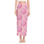 Pink Swirl Lollipop Pattern Print Side Slit Maxi Skirt