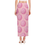 Pink Swirl Lollipop Pattern Print Side Slit Maxi Skirt
