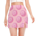 Pink Swirl Lollipop Pattern Print Side Slit Mini Skirt