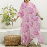 Pink Swirl Lollipop Pattern Print Silk V-Neck Kaftan Dress