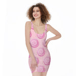 Pink Swirl Lollipop Pattern Print Sleeveless Bodycon Dress