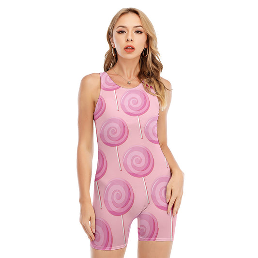 Pink Swirl Lollipop Pattern Print Sleeveless One Piece Swimsuit