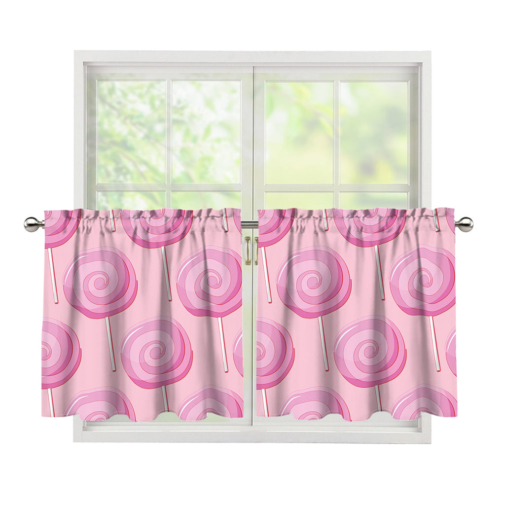 Pink Swirl Lollipop Pattern Print Tier Curtains