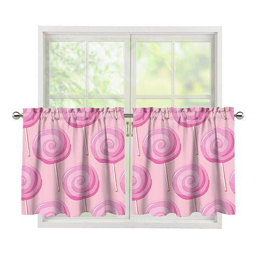 Pink Swirl Lollipop Pattern Print Tier Curtains
