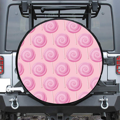 Pink Swirl Lollipop Pattern Print Tire Cover