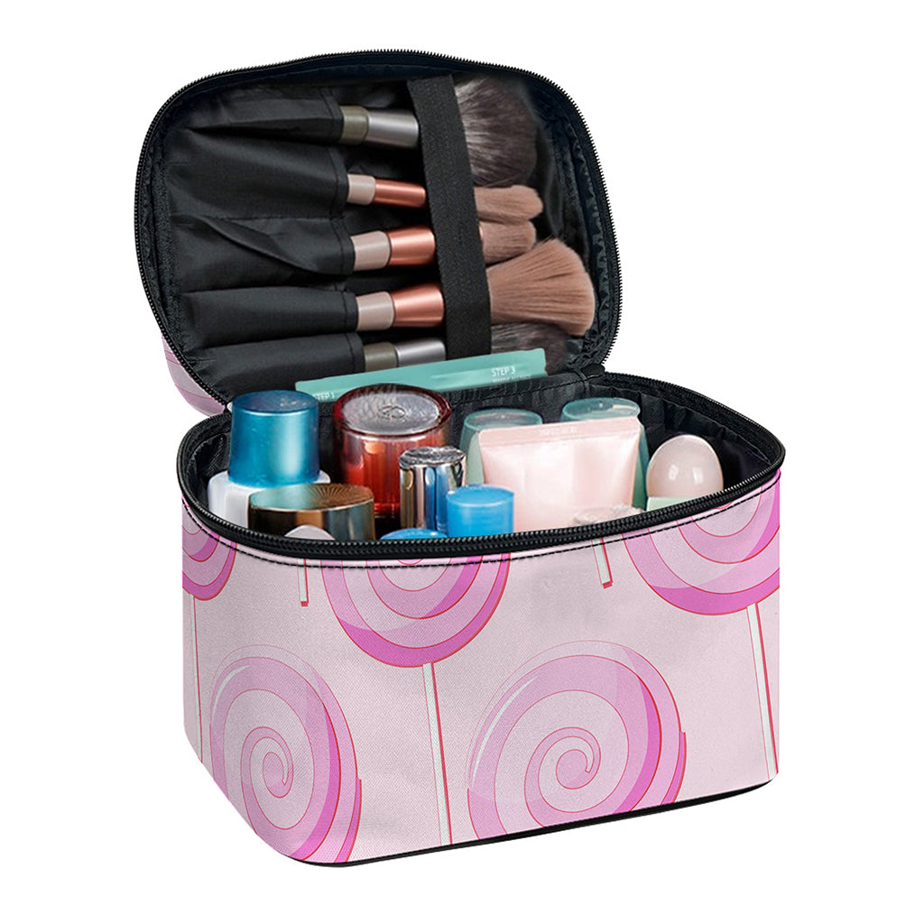 Pink Swirl Lollipop Pattern Print Travel Makeup Bag