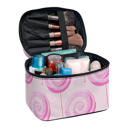 Pink Swirl Lollipop Pattern Print Travel Makeup Bag