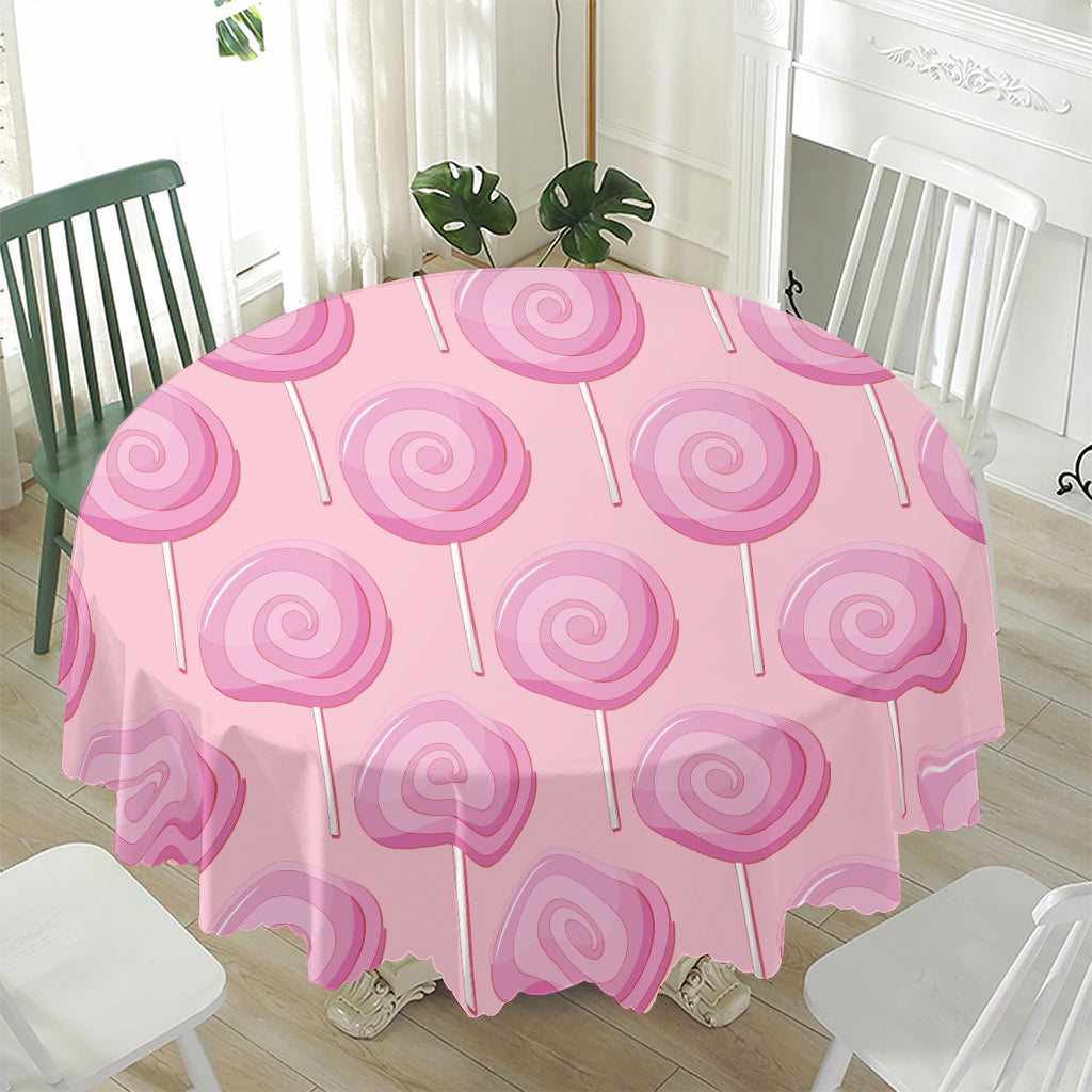 Pink Swirl Lollipop Pattern Print Waterproof Round Tablecloth