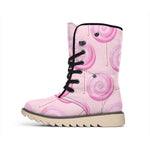 Pink Swirl Lollipop Pattern Print Winter Boots